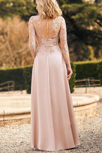 Unique A-line V-neck 3/4 sleeve lace patch with pockets mother of the bride dress