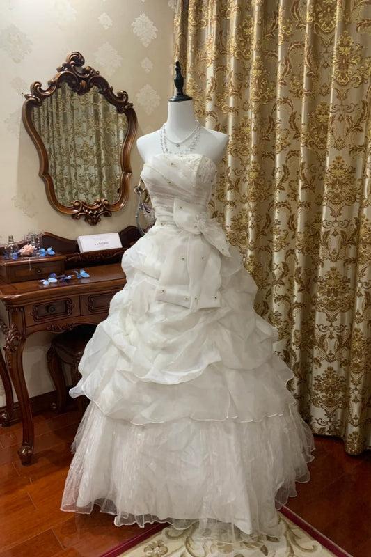 girlhomeshops-White Long Wedding Dress With Delicate Beading gh6300