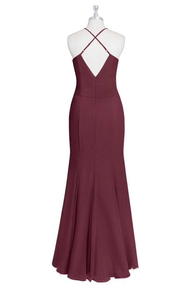 Burgundy Halter Spaghetti Straps Mermaid Long Bridesmaid Dress