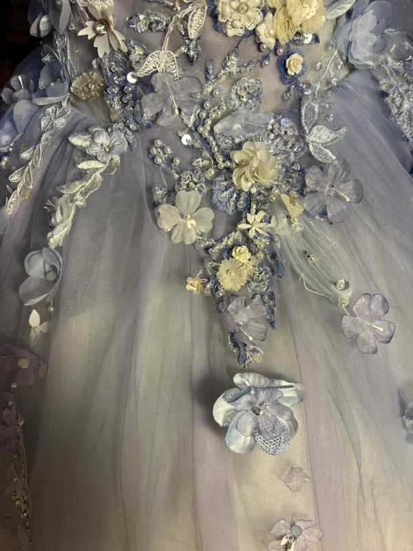 Vintage Ombre Off-the-shoulder Applique Beaded Sweet 16 Quinceanera A-Line Evening Dress Ball Gown HZ1024