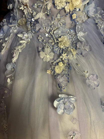 Vintage Ombre Off-the-shoulder Applique Beaded Sweet 16 Quinceanera A-Line Evening Dress Ball Gown HZ1024