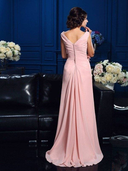 A-Line/Princess V-neck Beading Sleeveless Long Chiffon Mother of the Bride Dresses - RongMoon