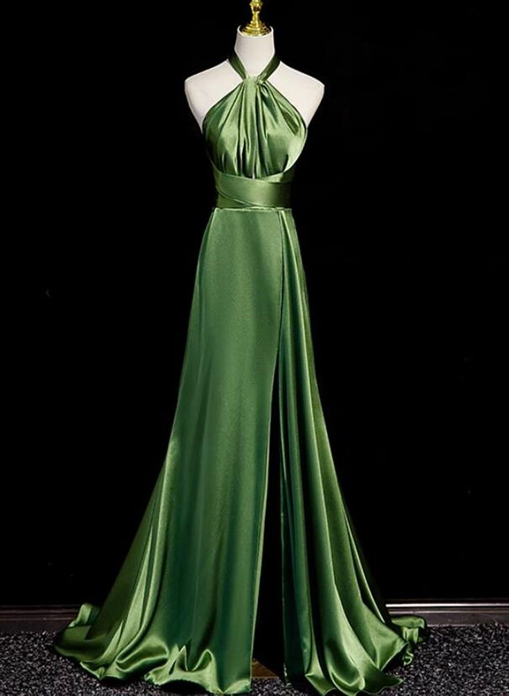 Sexy Backless Long A Line Slit Evening Dress Halter Prom Dress Party Gown cc1494