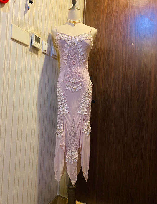 Retro Light Purple Irregular Strap Chiffon Prom Dress Evening Dress cc5331