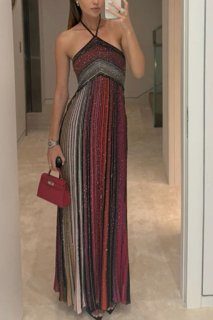 girlhomeshops--Green Sparkling Holiday-Style Halter Dress gh5589