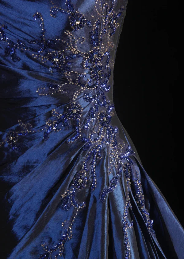 Navy Blue Vintage Elegant Fashion Ball Gown Off Shoulder Long Satin Prom Dress Evening Dress Party Dress gh4246