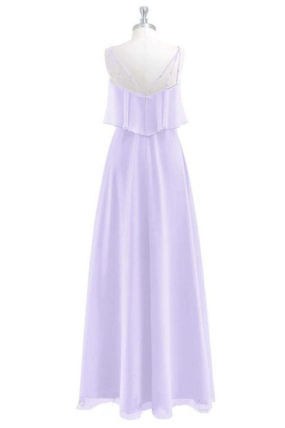 Lavender V-Neck Spaghetti Straps Ruffled Long Bridesmaid Dress