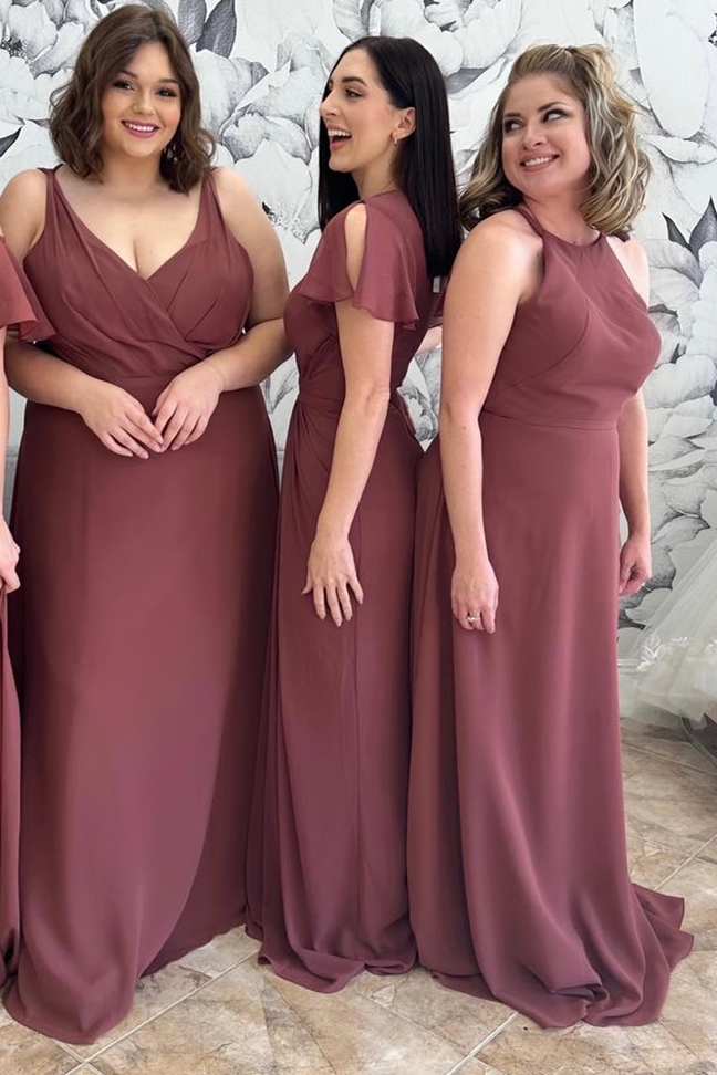 Mismatched Burgundy Chiffon Bridesmaid Dress
