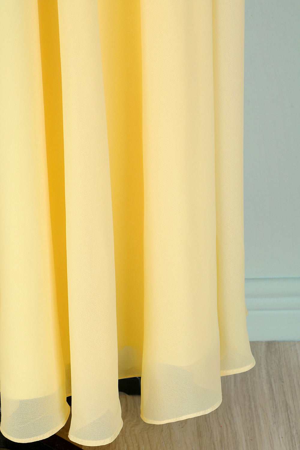 Yellow V-Neck Ruffled Pleated Bridesmaid Dress