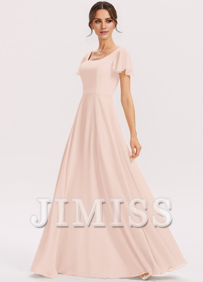 Tiered Ruffle A-Line Square Floor-Length Chiffon Bridesmaids Dress