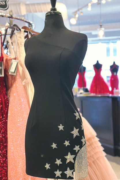 Beaded Stars Red One-Shoulder Short Homecoming Dress