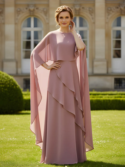 Flutter Sleeves Scoop Neck A-Line Chiffon Dress Dusty Rose