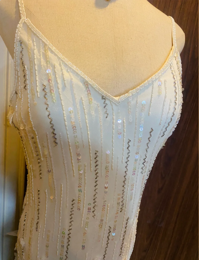 Dreamy White Mermaid Beaded 3D Petal Sequin Long Prom Dress Evening Dress cc5334