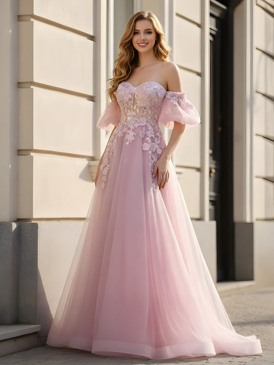 Sheer Bodice Puff Sleeve Fairy Dress Blushing Pink