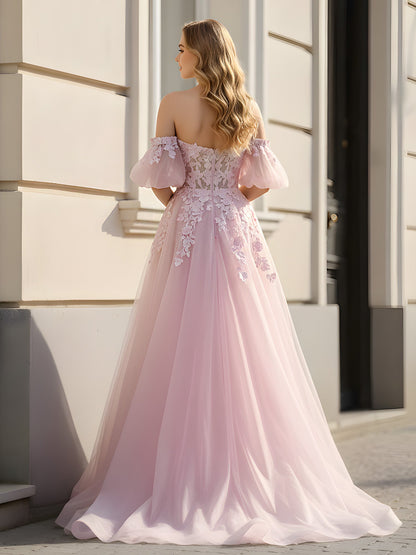 Sheer Bodice Puff Sleeve Fairy Dress Blushing Pink