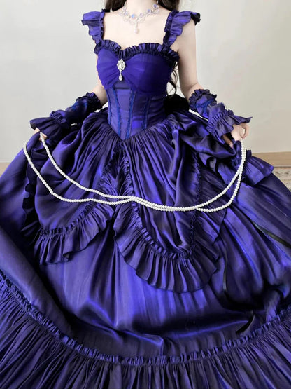 Light Blue/Purple/Dark Blue Mysterious Vintage Fashion Elegant Long Satin Floor Length Ball Gown Evening Dress Party Dress gh4250
