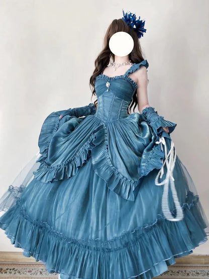 Light Blue/Purple/Dark Blue Mysterious Vintage Fashion Elegant Long Satin Floor Length Ball Gown Evening Dress Party Dress gh4250