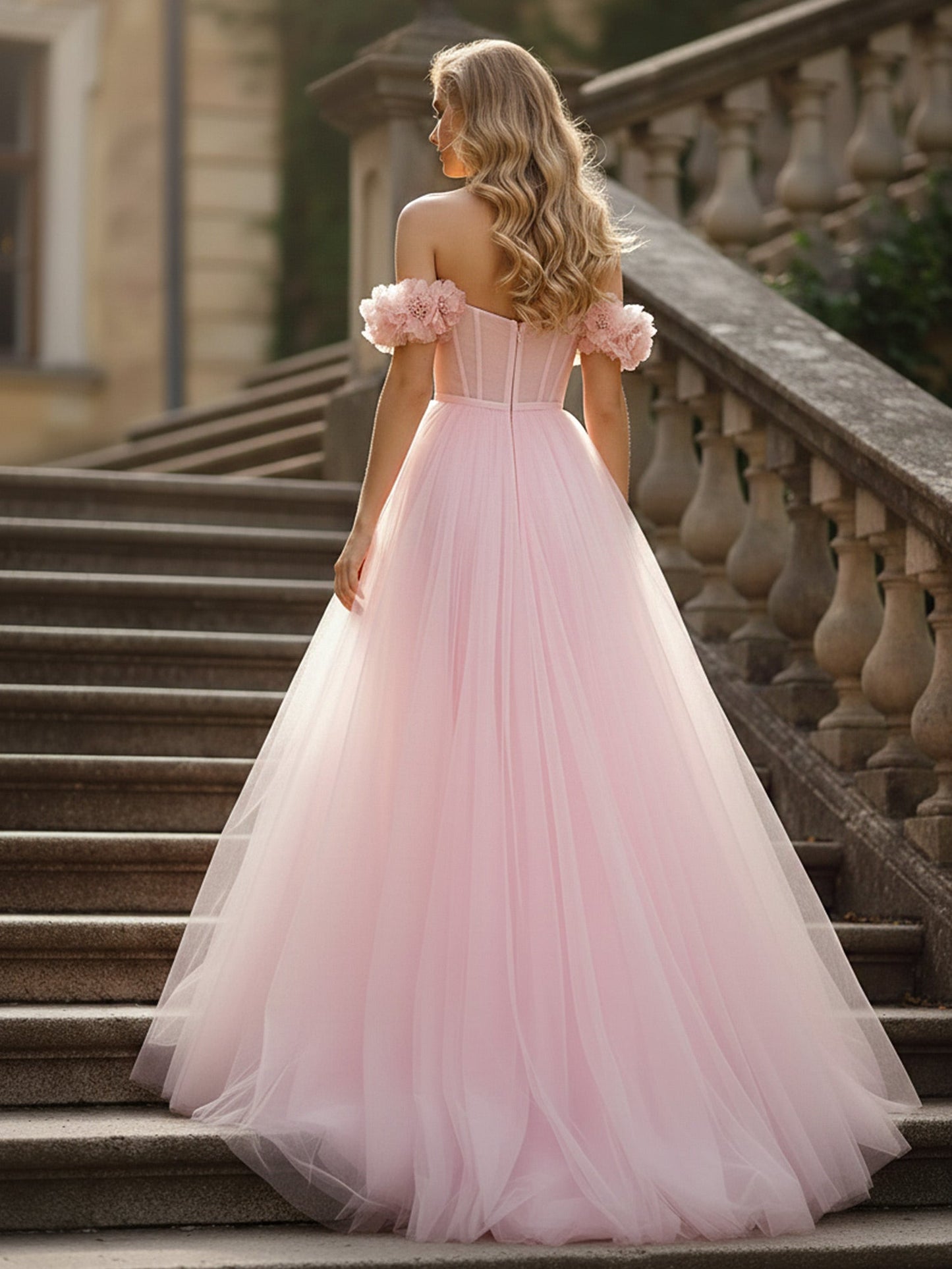 Off-Shoulder Volume Skirt Fairy Dress Blushing Pink