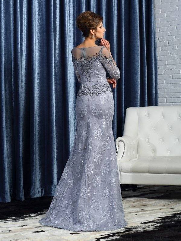 Trumpet/Mermaid Bateau Beading 3/4 Sleeves Long Lace Mother of the Bride Dresses - RongMoon