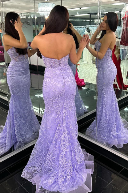 Lace Appliques Sweetheart Keyhole Trumpet Long Prom Dress