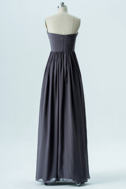 Charcoal Grey Chiffon Strapless Bridesmaid Dress