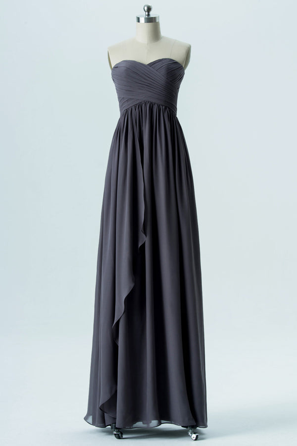 Charcoal Grey Chiffon Strapless Bridesmaid Dress