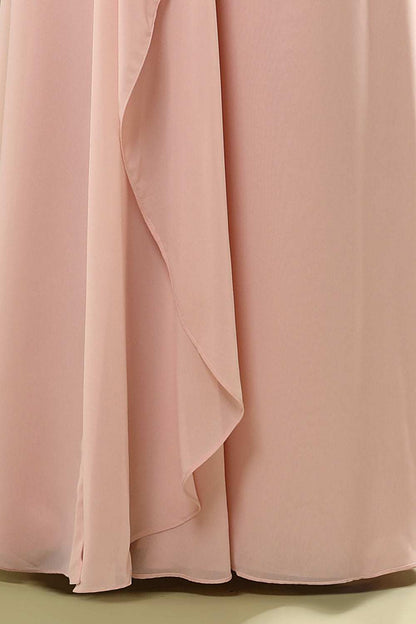 Blush Chiffon One-Shoulder Ruffled Bridesmaid Dress