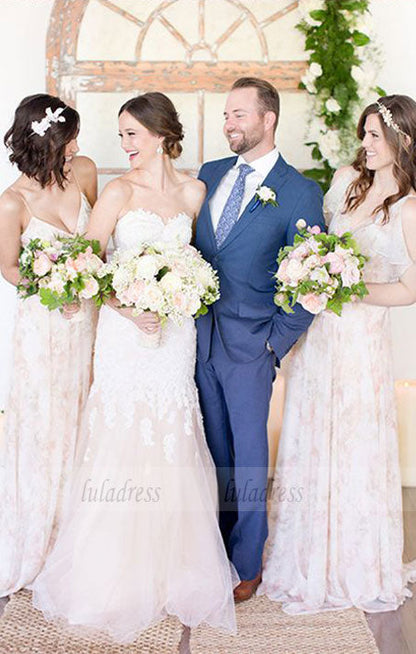 chic wedding party dresses, romantic fashion bridesmaid dresses with lace,simple long party gowns