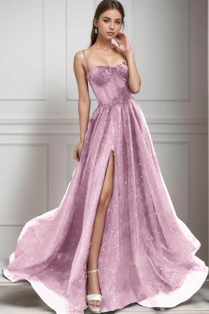 A-Line Sweep-Brush Train Tulle Prom Dress CS0439