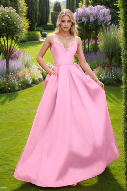 A-Line Floor Length Satin Prom Dress CS0451