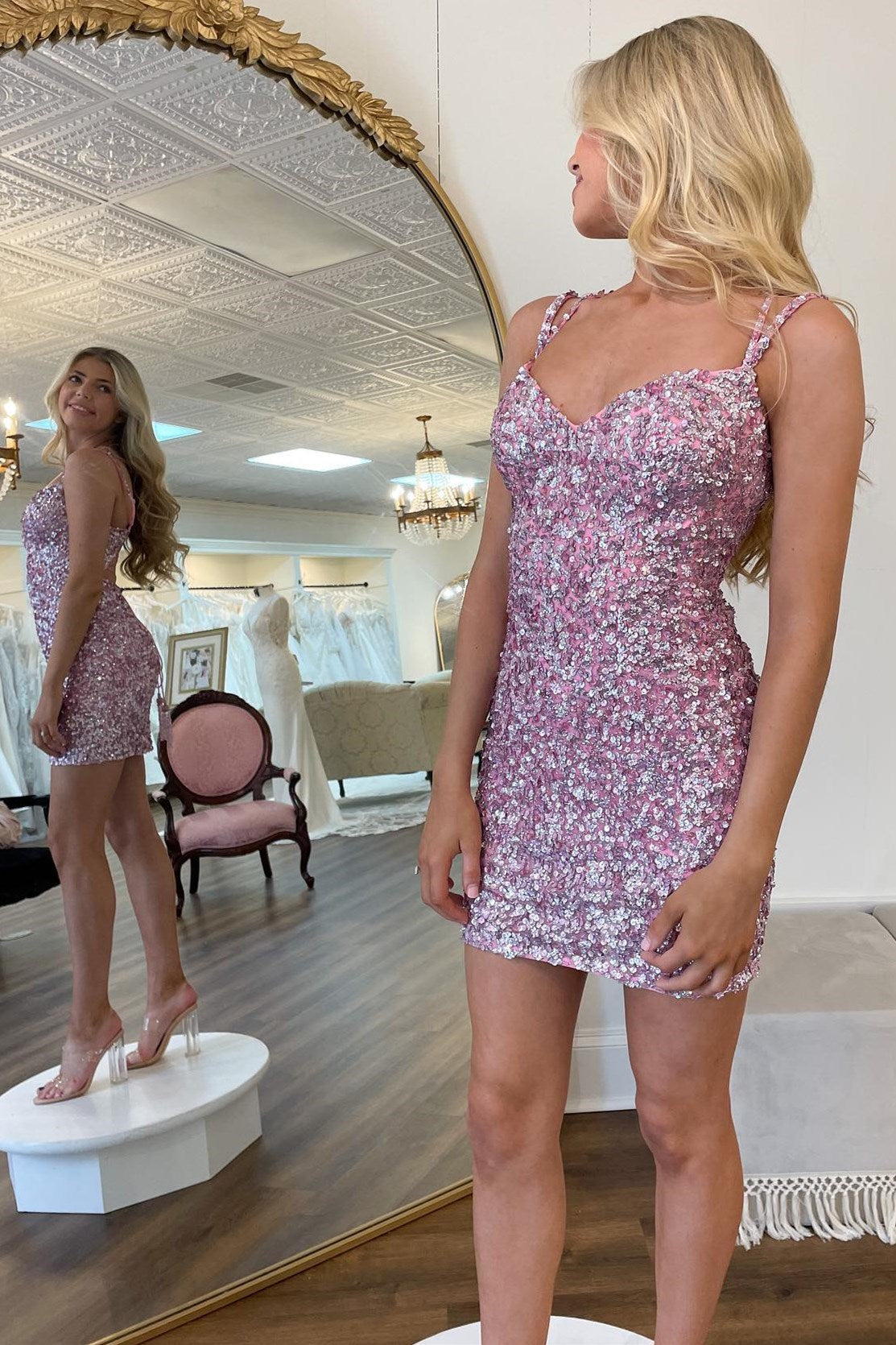 Pink Sequin Sweetheart Bodycon Homecoming Dress