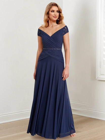 A-line/Princess Off Shoulder to Floor Length of the bride dresses