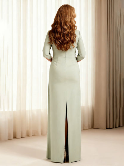 Bateau Neck Pleated Sheath Long Dress With Back Slit Dusty Sage