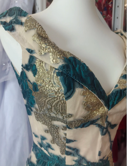 Retro Mermaid V-neck Jacquard Embroidered Long Prom Dress Evening Dress cc5343