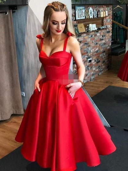 1950S Red Wedding Dresses Straps Pleated Bridal Dresses