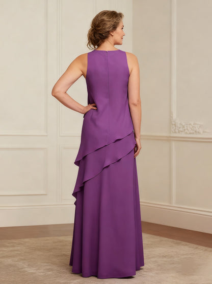 Scoop Neck Ruffles A-Line Floor-length Chiffon Dress Orchid