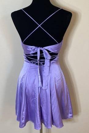 Purple Spaghetti Straps A-Line Homecoming Dress