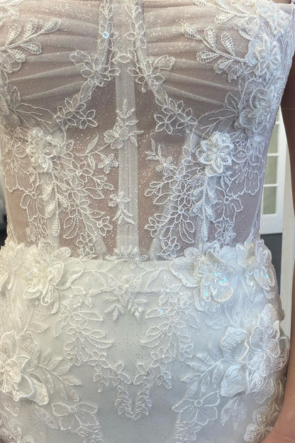 Aimishang Elegant White Lace Spaghetti Straps Mermaid Long Wedding Dress