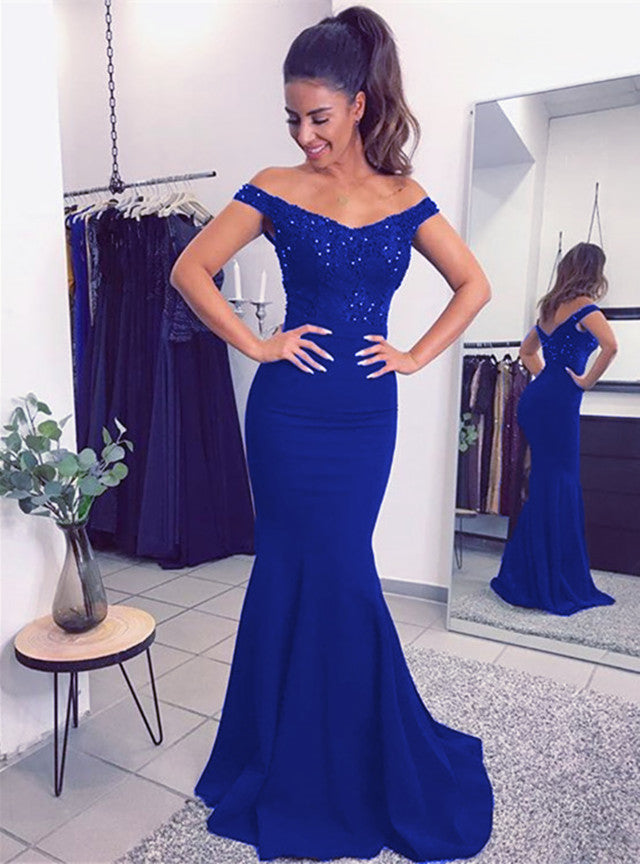 Mermaid V-neck Off Shoulder Bridesmaid Dresses Lace Appliques
