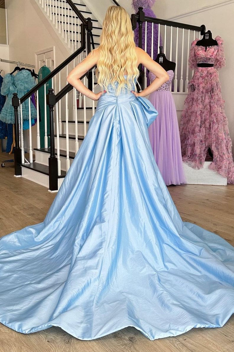 Neon Pink Strapless A-Line Prom Dress with Bow