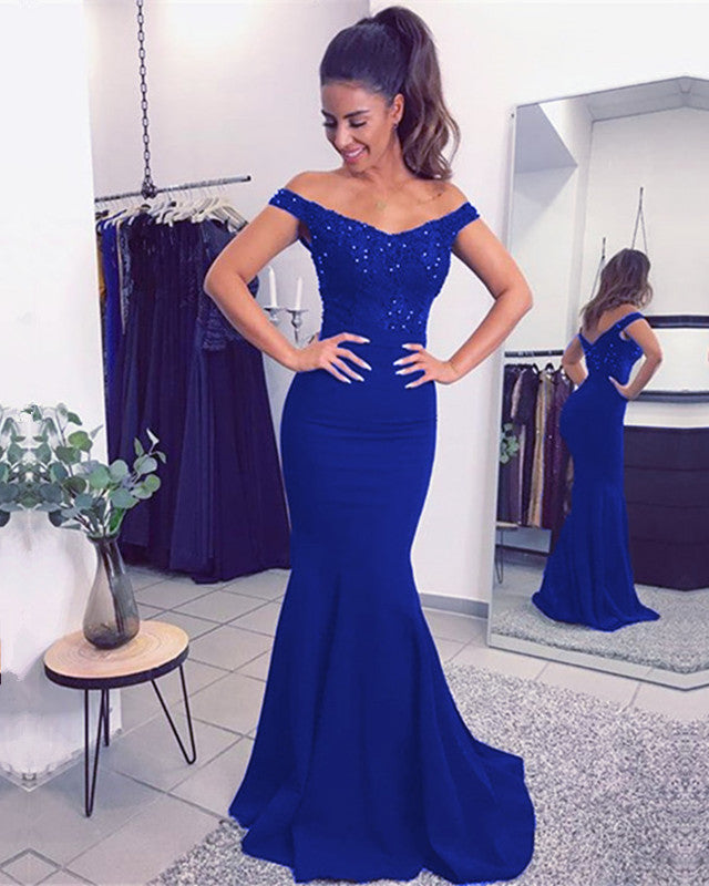 Mermaid V-neck Off Shoulder Bridesmaid Dresses Lace Appliques