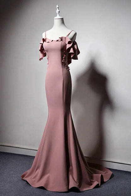 Simple pink mermaid long prom dress pink mermaid bridesmaid dress