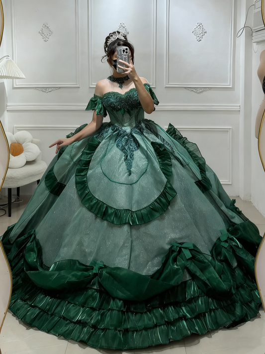 girlhomeshops-A sweet, dark green princess dress for a 16-year-old. gh6184