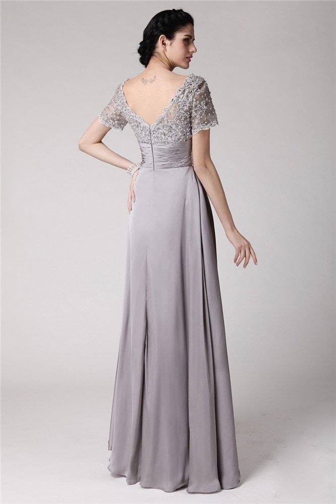 Sheath/Column Square Beading Applique Elastic Woven Satin Mother of the Bride Dresses - RongMoon