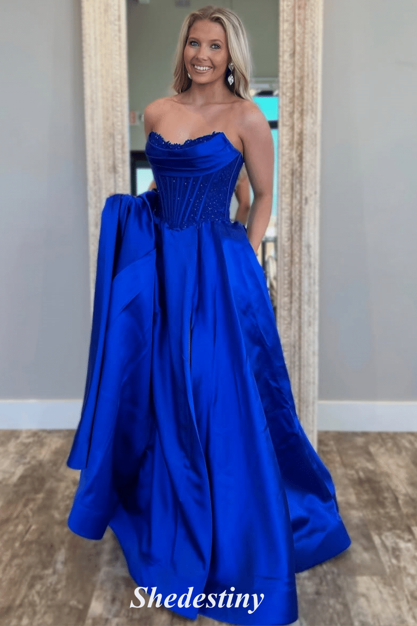 Lace Royal Blue Elegant Sweetheart A-Line Prom Dress