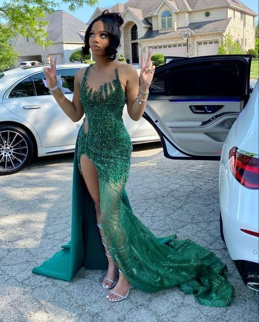 Modest Mermaid Black Girl Sequin Prom Dresses 22th Birthday Outfits cc979