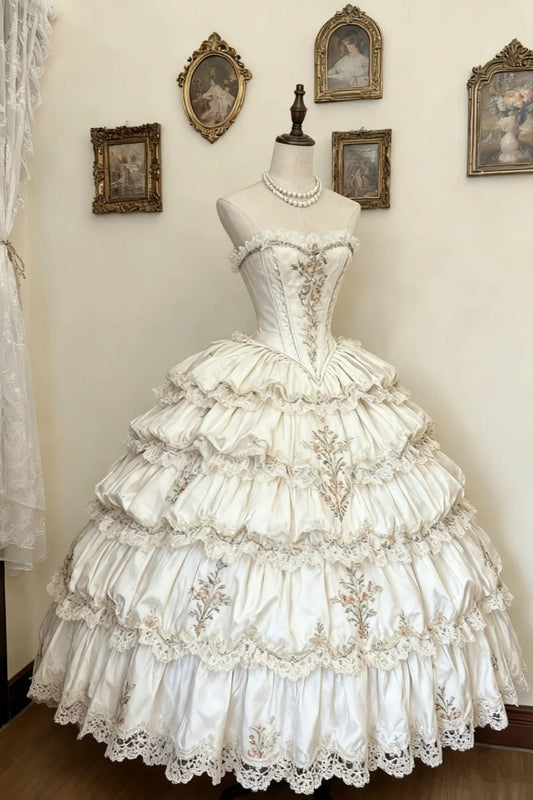 girlhomeshops-Long Tulle Lace Retro Classic Dream Lolita Wedding Dress Palace Lolita Dress Floral Ball Gown gh5938