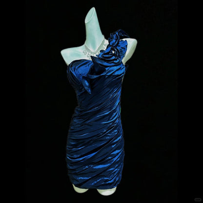 Blue Floral Short Satin Homecoming Dress Prom Dress Birthday Dress gh4638