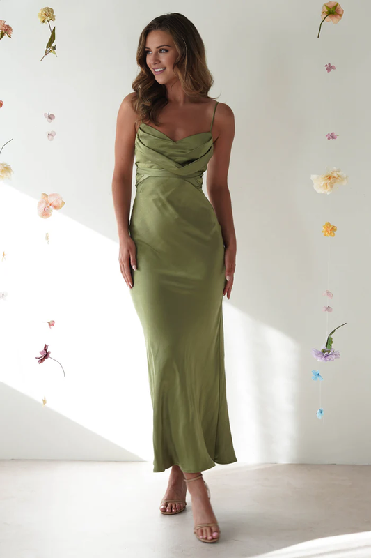 Thin shoulder straps pleated backless long Prom dress - Jimiss Dress