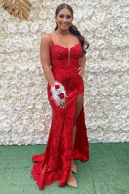 Blue Sequin Appliques Cold-Shoulder Long Prom Gown with Slit